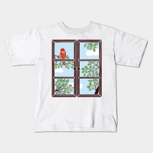 The Red Bird and the Window Kids T-Shirt